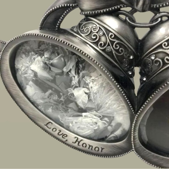 Fetco Wedding Bells Pewter Frame Double Photo Pictures Bling Love Honor Cherish - Picture 3 of 8